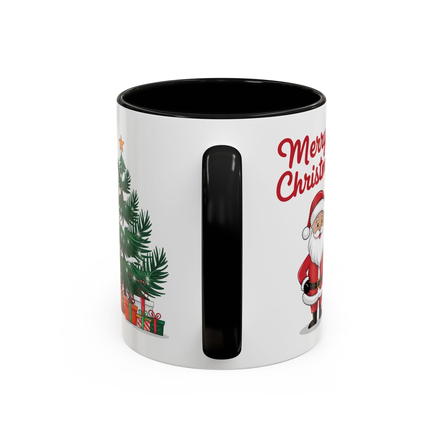 Christmas Mug - Merry Christmas Red Text Santa Tree Presents