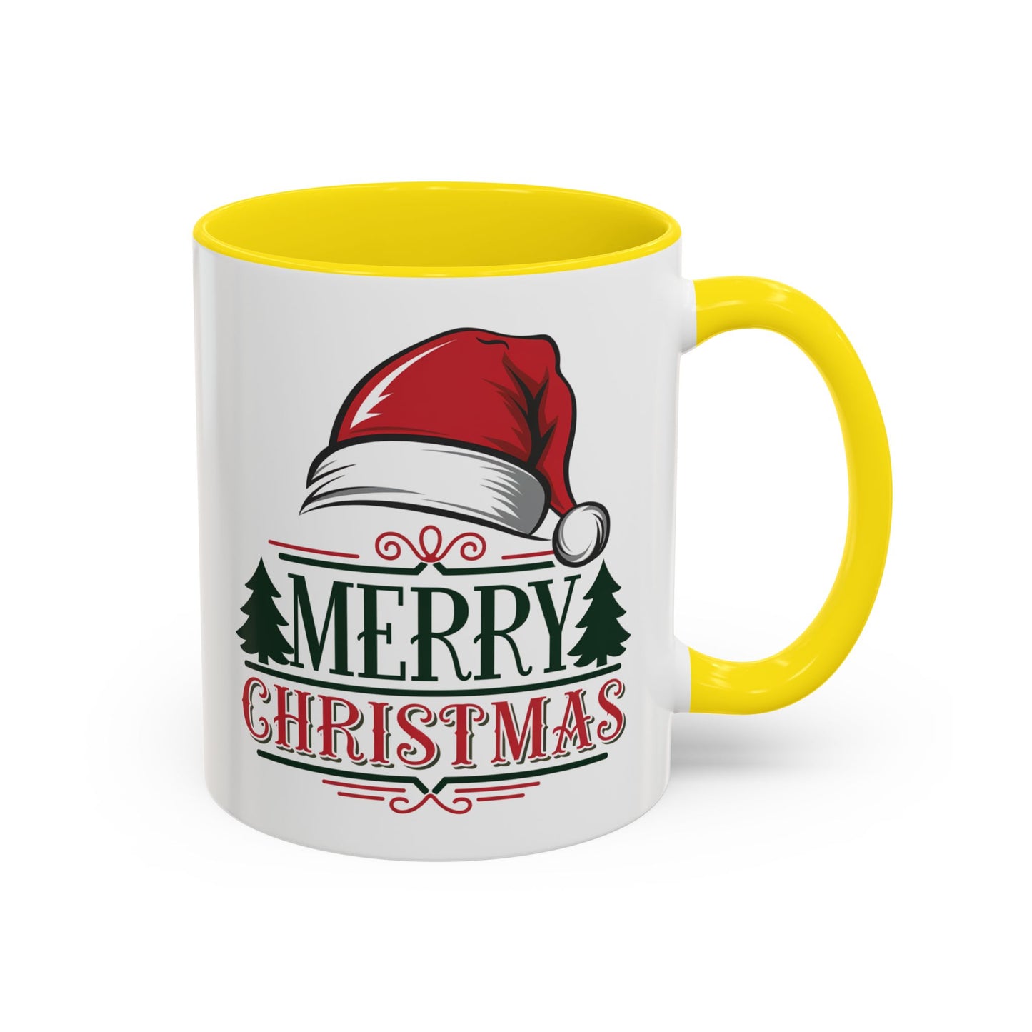 Christmas Mug - Merry Christmas Green & Red Text Red Hat