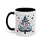 Christmas Mug - Merry Christmas Maroon & Blue Text Tree Hearts Stars