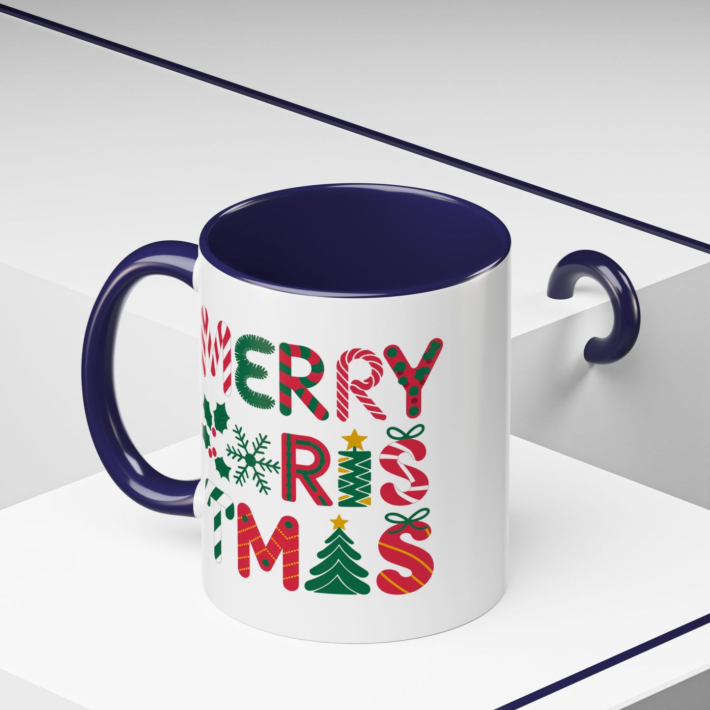 Christmas Mug - Merry Christmas Red Green & Gold Decorative Text