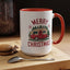 Christmas Mug - Merry Christmas Maroon Text Camper Trees Snowflakes