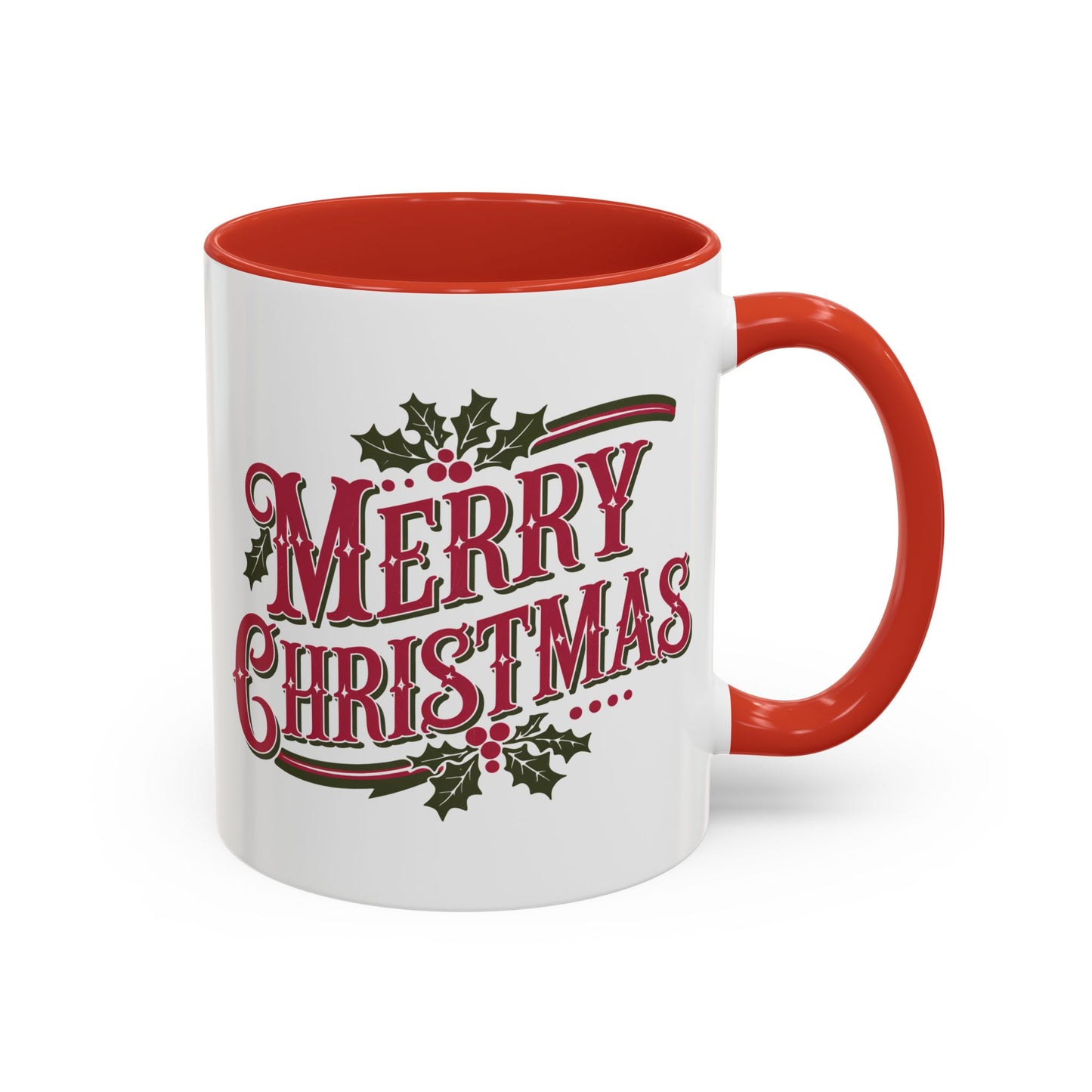Christmas Mug - Merry Christmas Maroon & Green Text Decorations