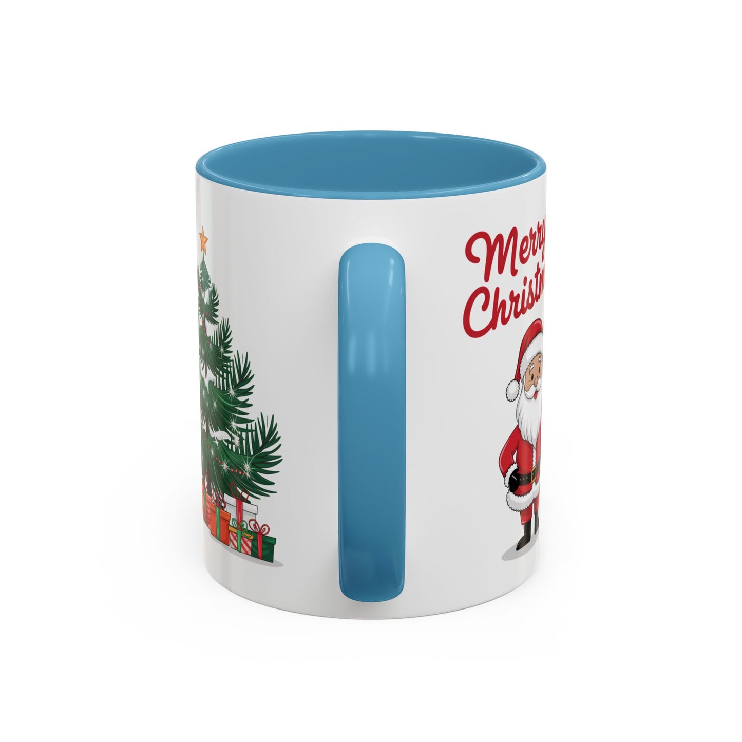 Christmas Mug - Merry Christmas Red Text Santa Tree Presents