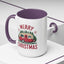 Christmas Mug - Merry Christmas Maroon Text Camper Trees Snowflakes