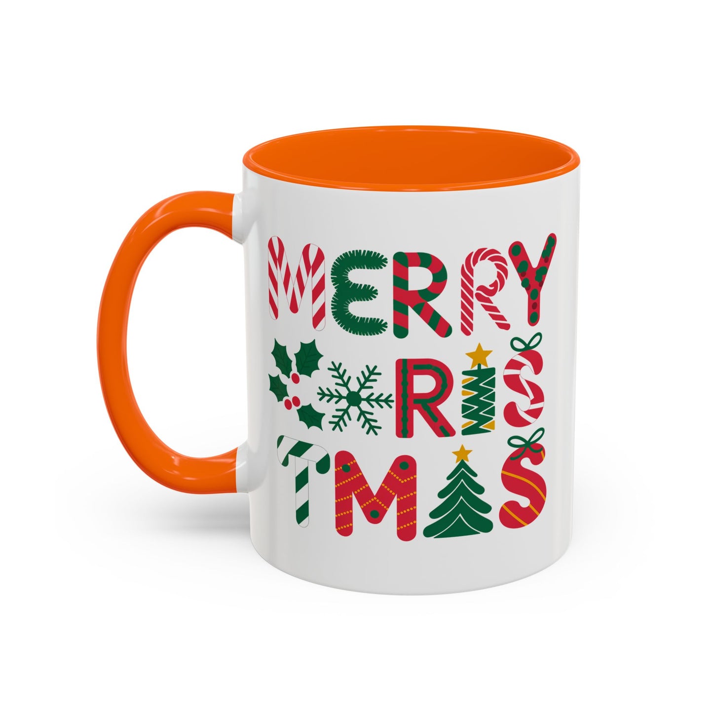 Christmas Mug - Merry Christmas Red Green & Gold Decorative Text