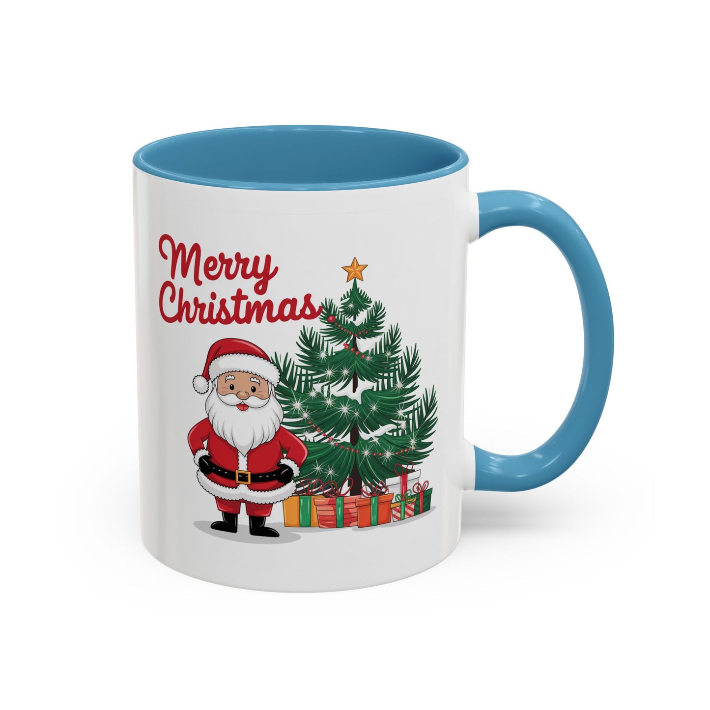 Christmas Mug - Merry Christmas Red Text Santa Tree Presents