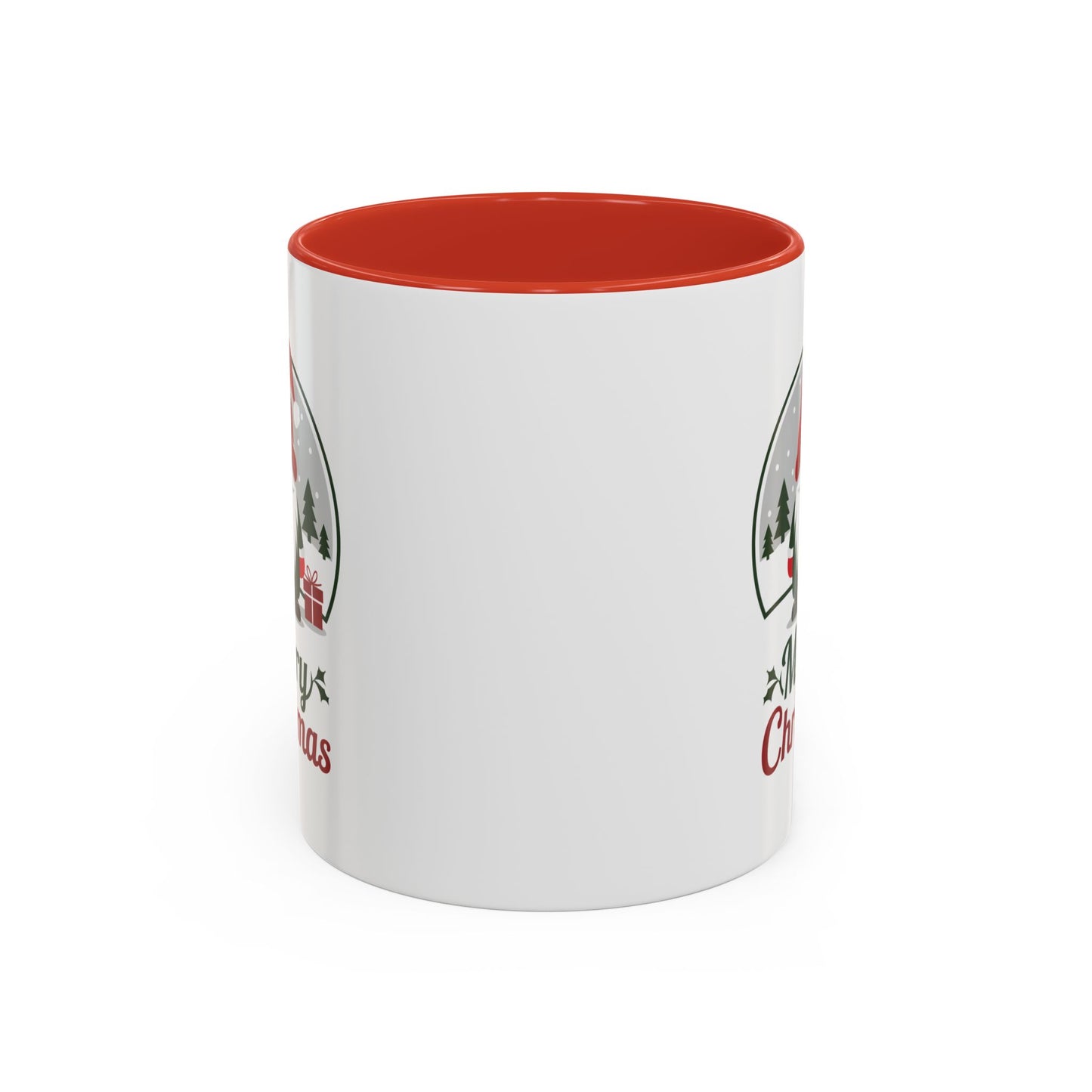 Christmas Mug - Merry Christmas Green & Red Text Gnome Present Trees