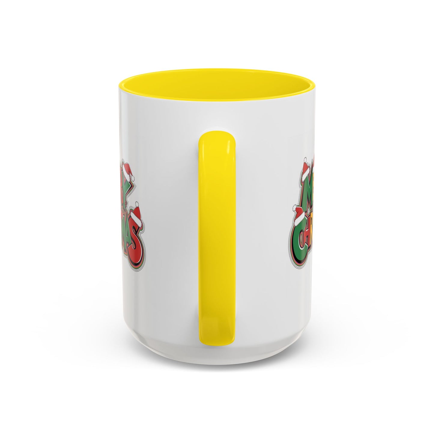 Christmas Mug - Merry Christmas Green Yellow & Red Text Hats
