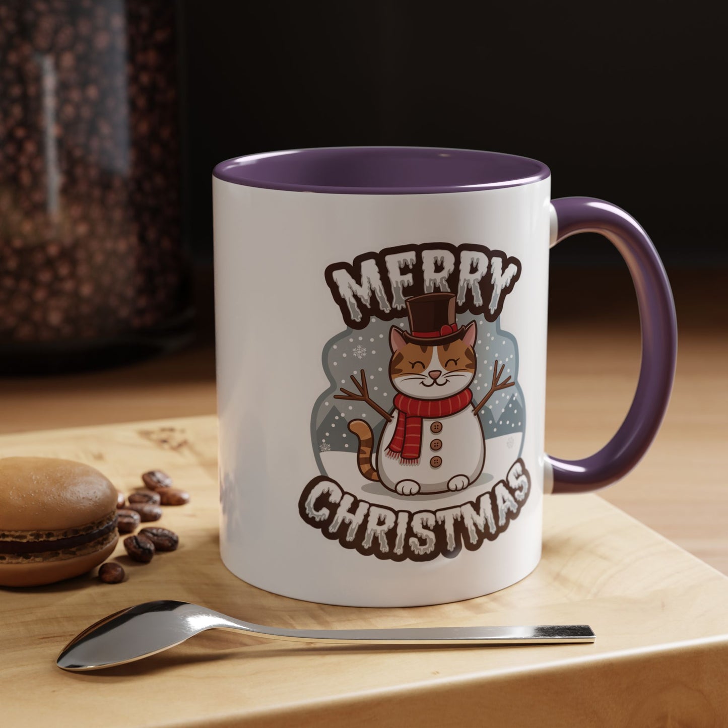 Christmas Mug - Merry Christmas Black & White Text Snowman Cat