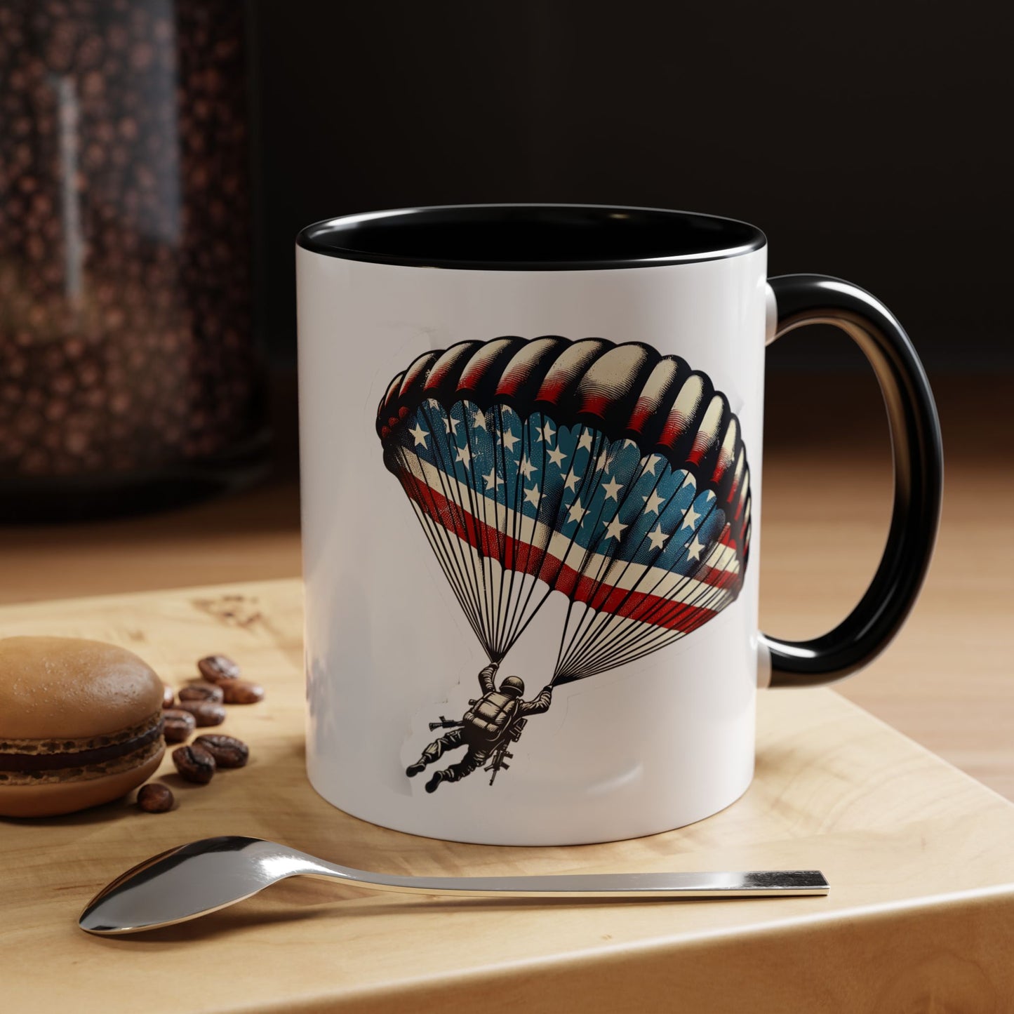 4th of July Mug - Airborne Soldier Parachute Flag