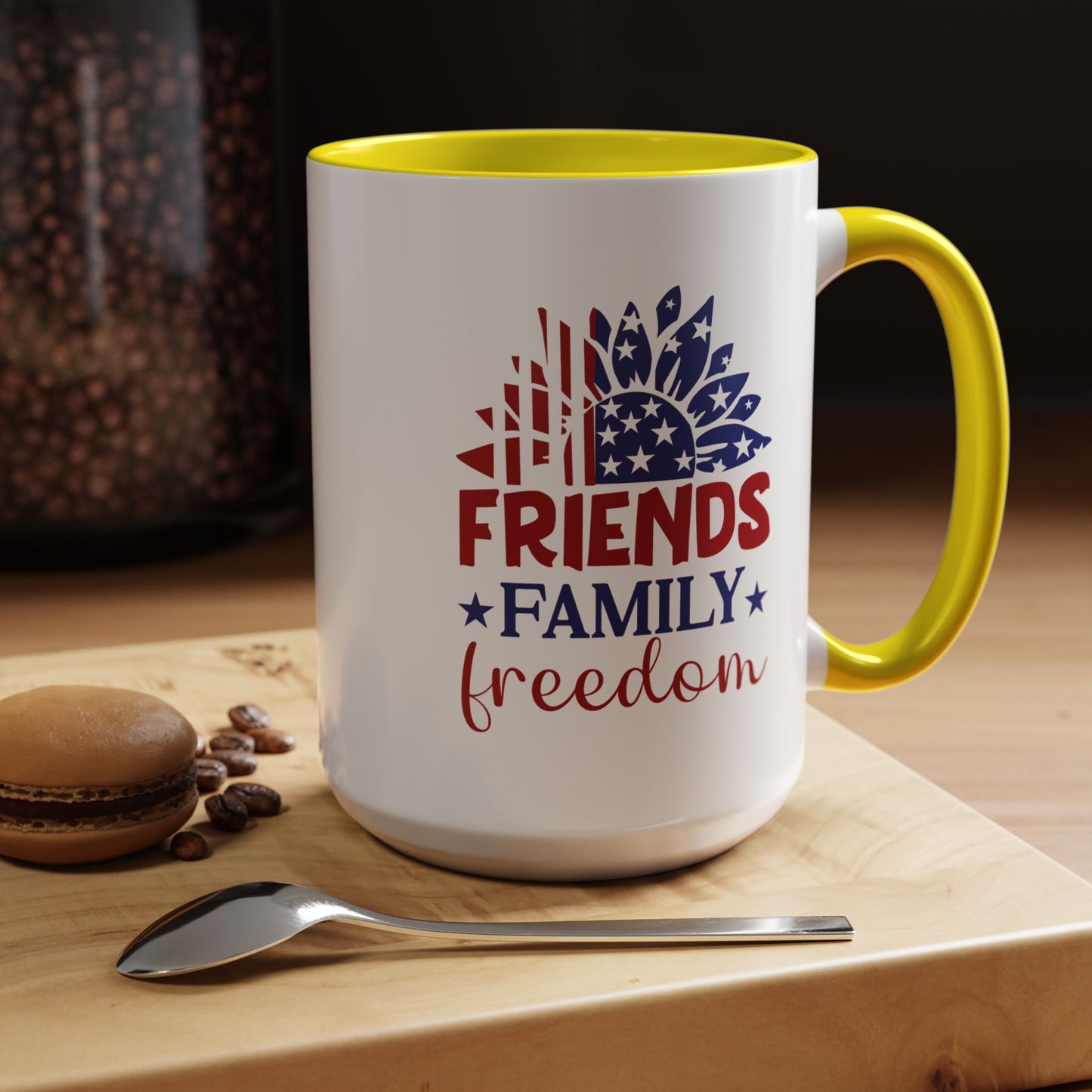 4th of July Mug - Friends Family Freedom Sunflower