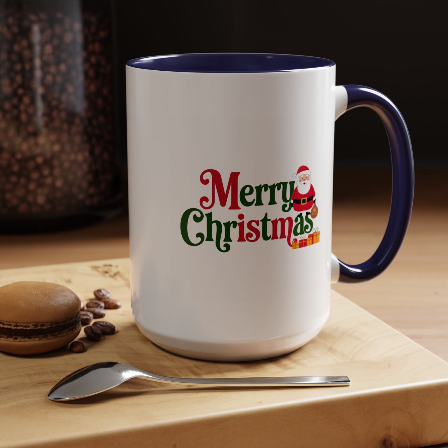 Christmas Mug - Merry Christmas Green & Red Text Santa Presents