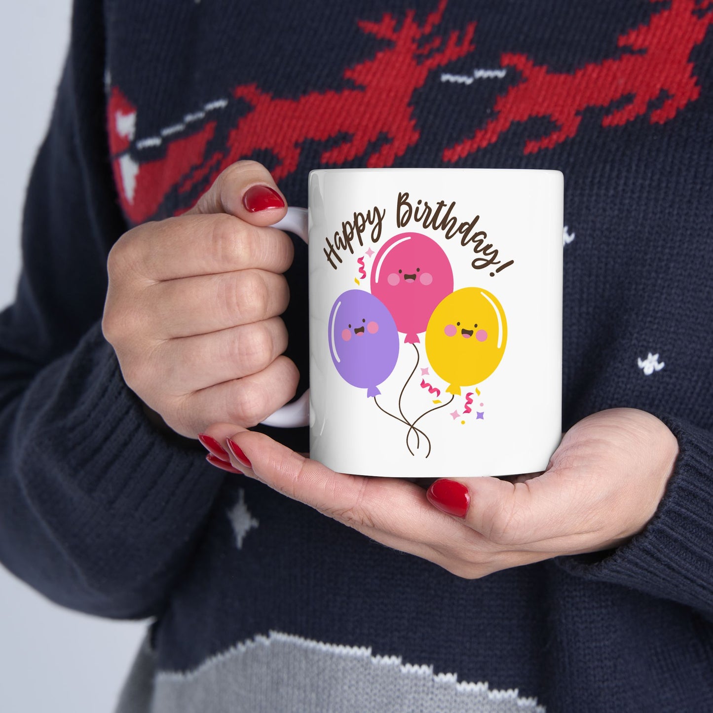Birthday Mug - Happy Birthday Smiley Balloons