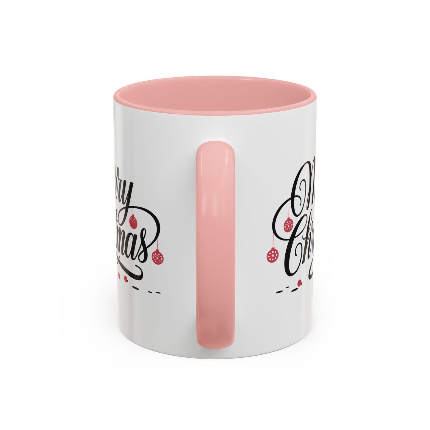 Christmas Mug - Merry Christmas Black Text Red Ornaments