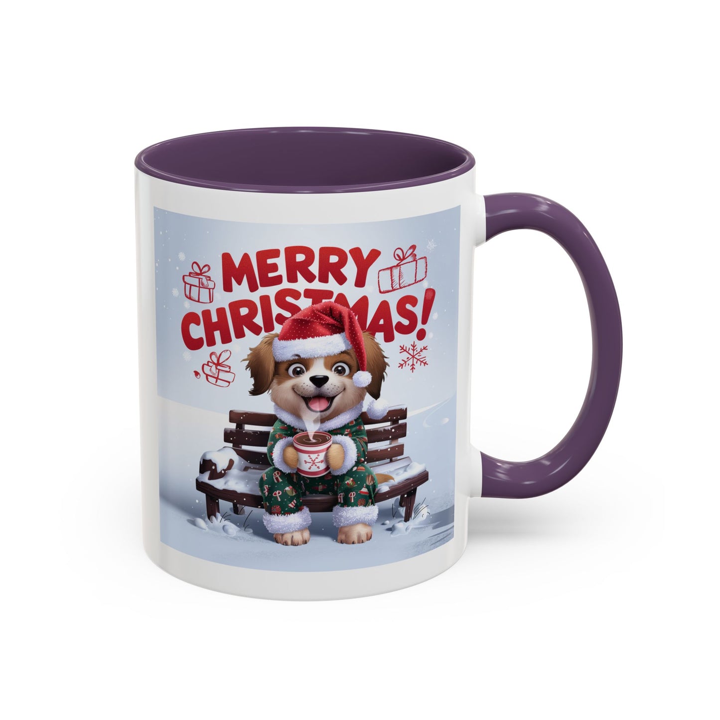 Christmas Mug - Merry Christmas Red Text Puppy Green Top 2
