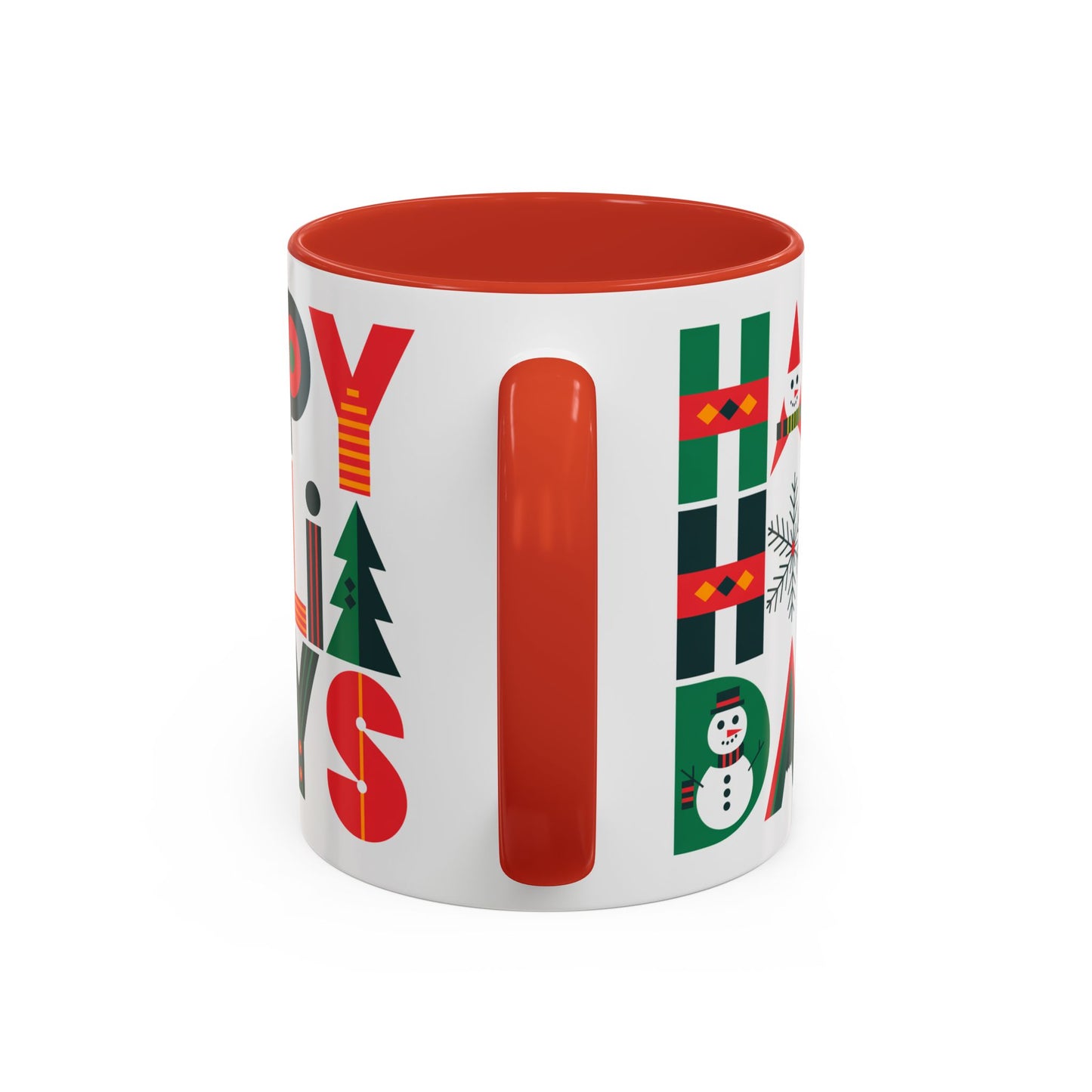 Christmas Mug - Happy Holidays Green Red & Blue Decorative Text