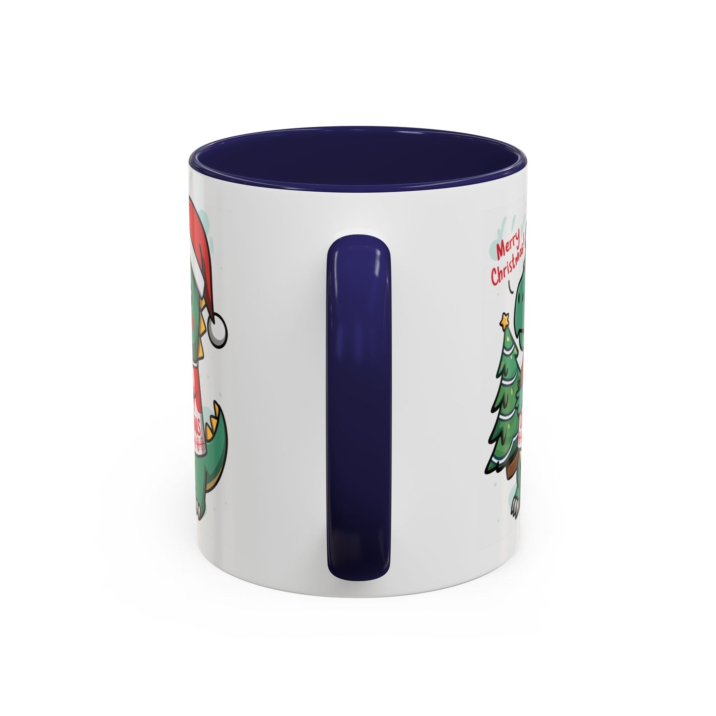 Christmas Mug - Merry Christmas Red Text Dinosaur Tree