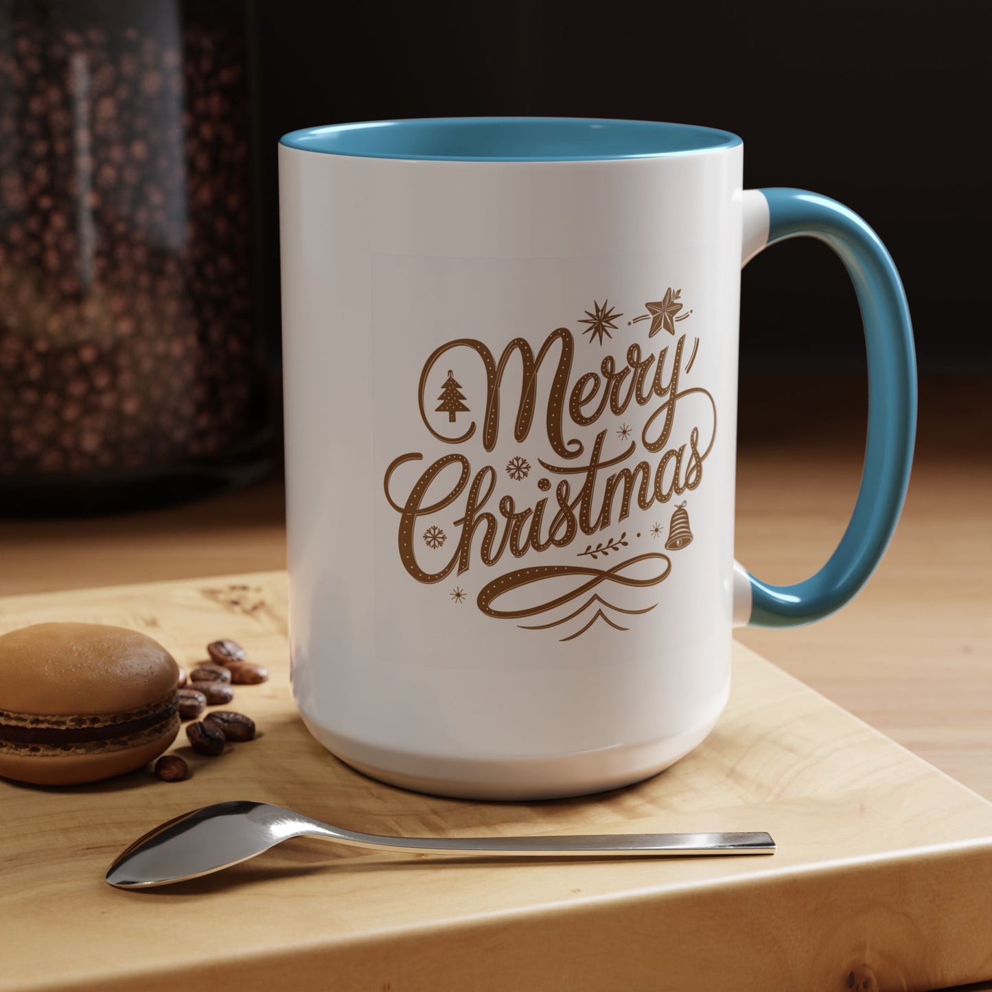 Christmas Mug - Merry Christmas Gold Text Tree Star Ornaments