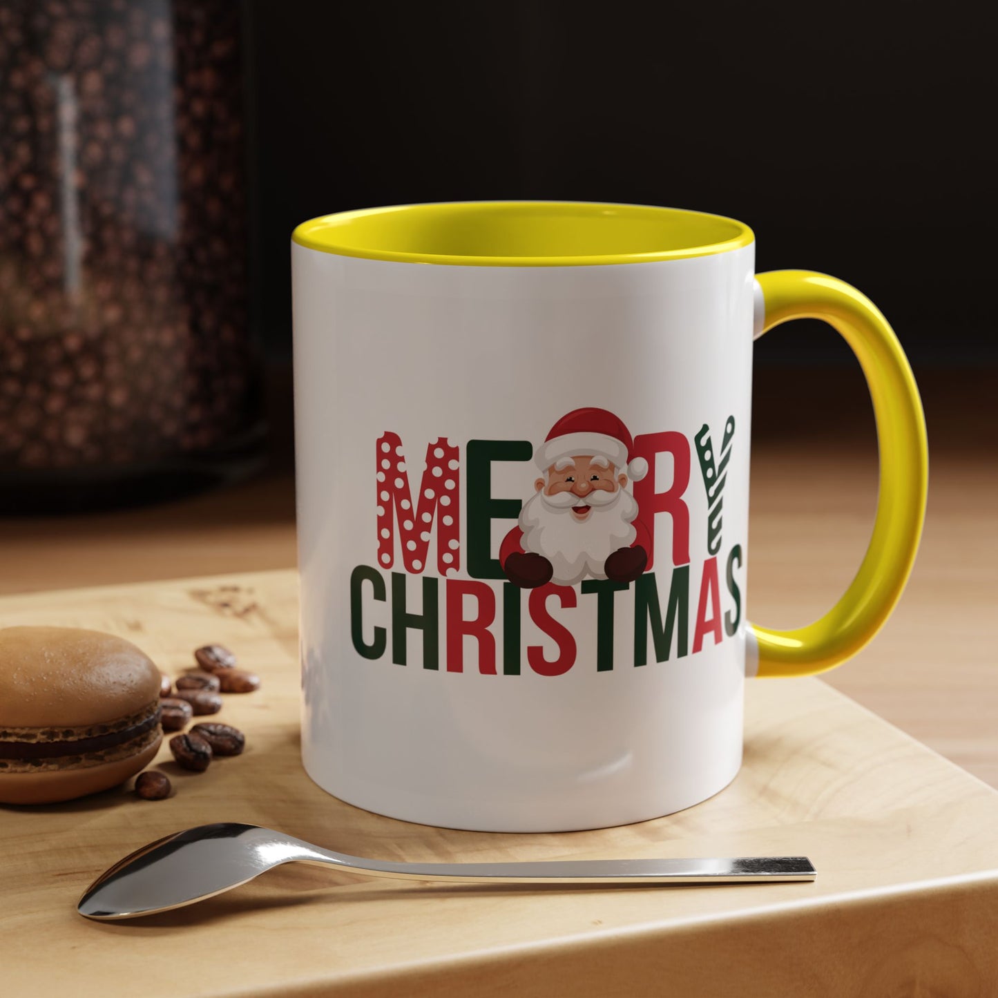 Christmas Mug - Merry Christmas Green & Red Text Santa