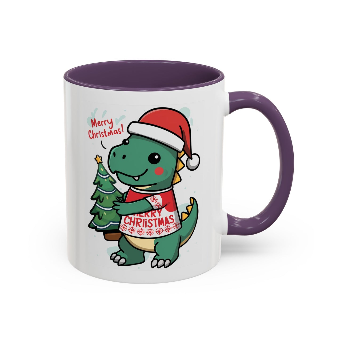 Christmas Mug - Merry Christmas Red Text Dinosaur Tree