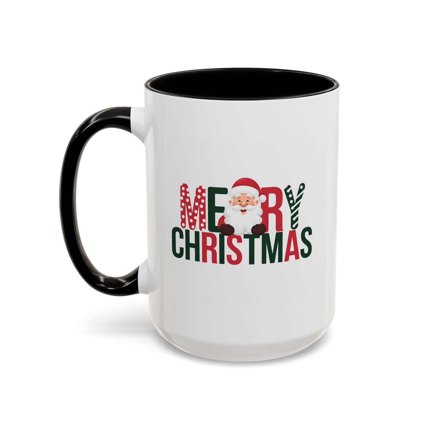 Christmas Mug - Merry Christmas Green & Red Text Santa