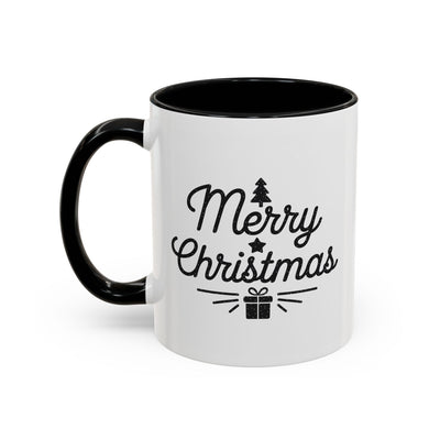 Christmas Mug - Merry Christmas Black Text Tree Star Present
