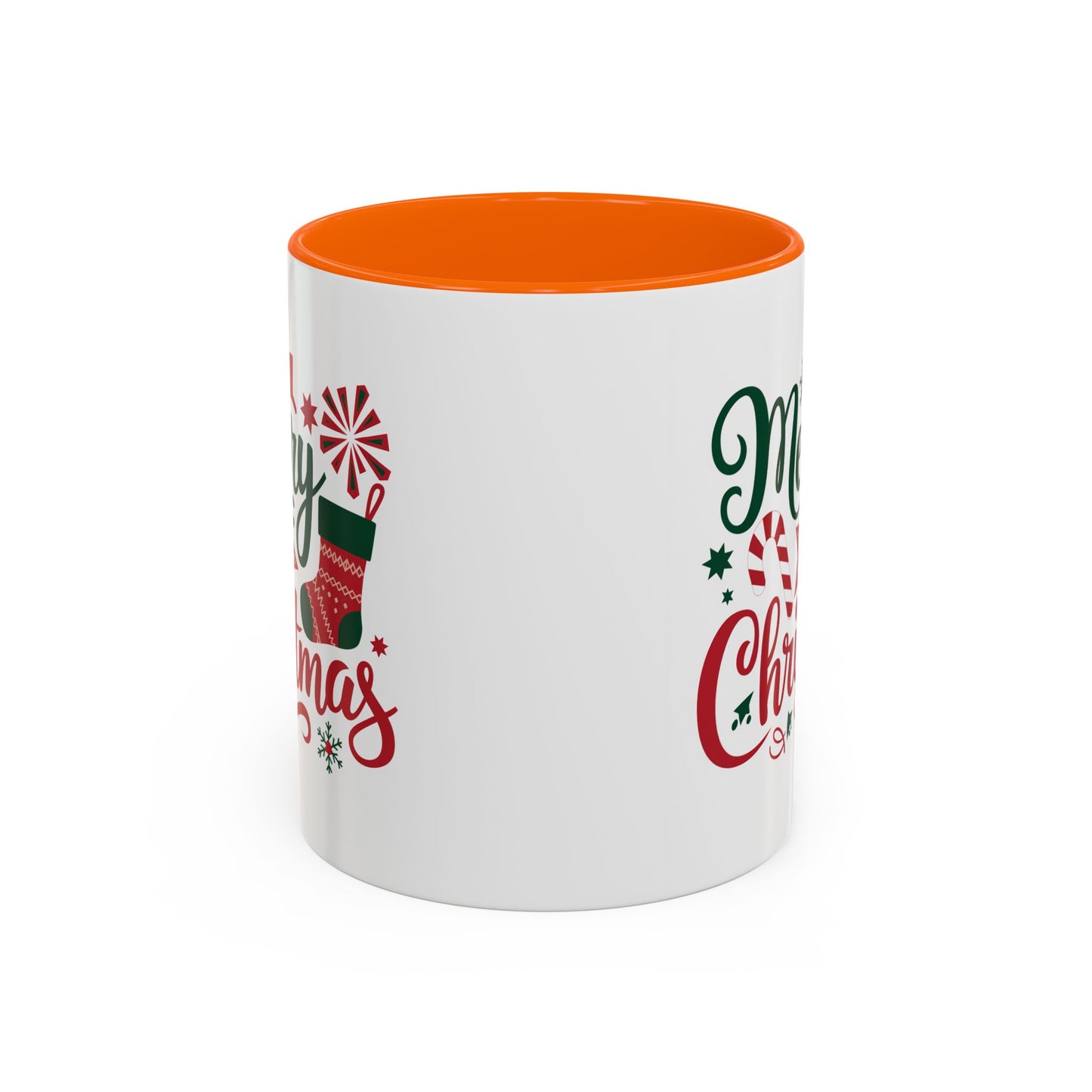 Christmas Mug - Merry Christmas Green & Red Text Star Candy Cane Stocking Snowflake