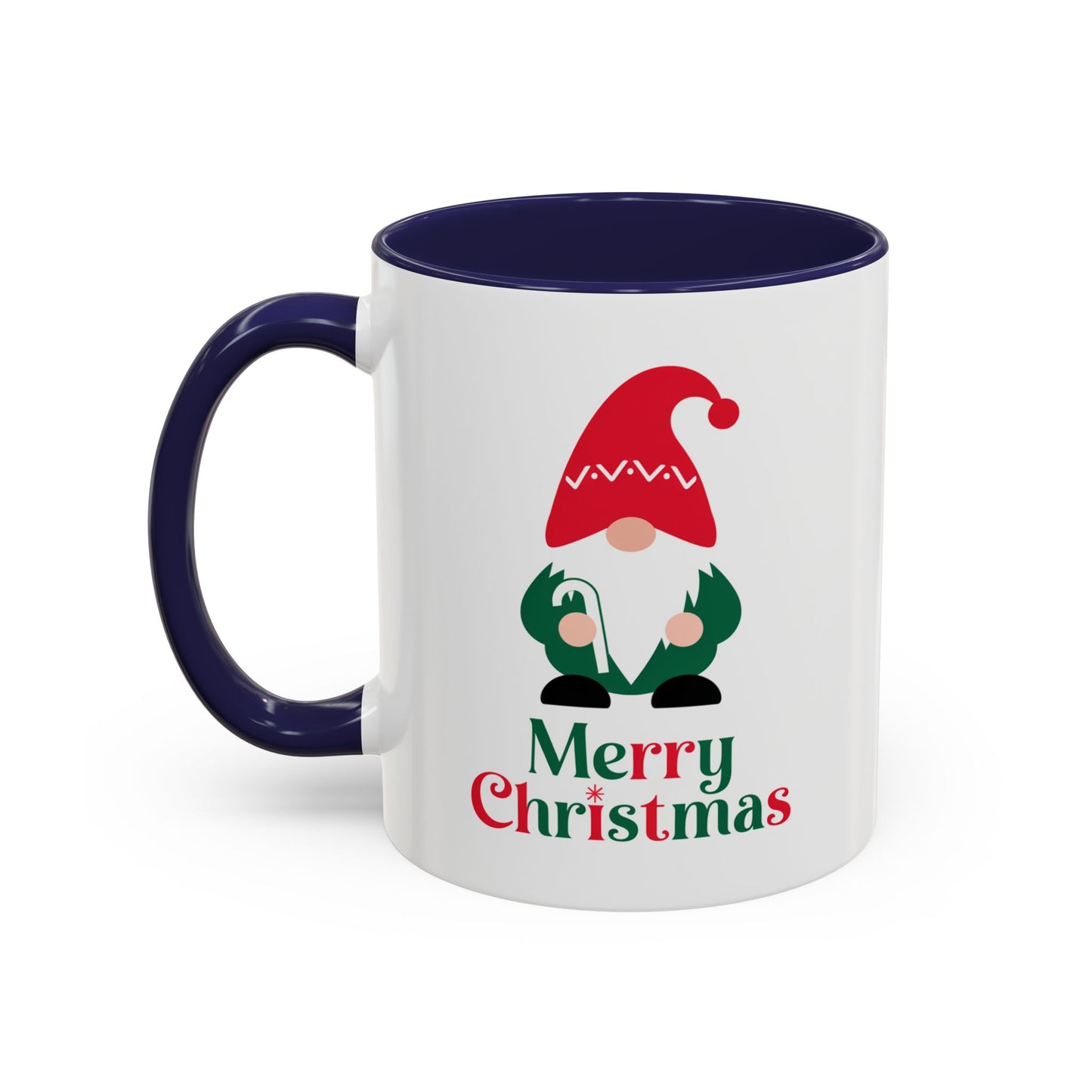 Christmas Mug - Merry Christmas Green & Red Text Gnome Candy Cane