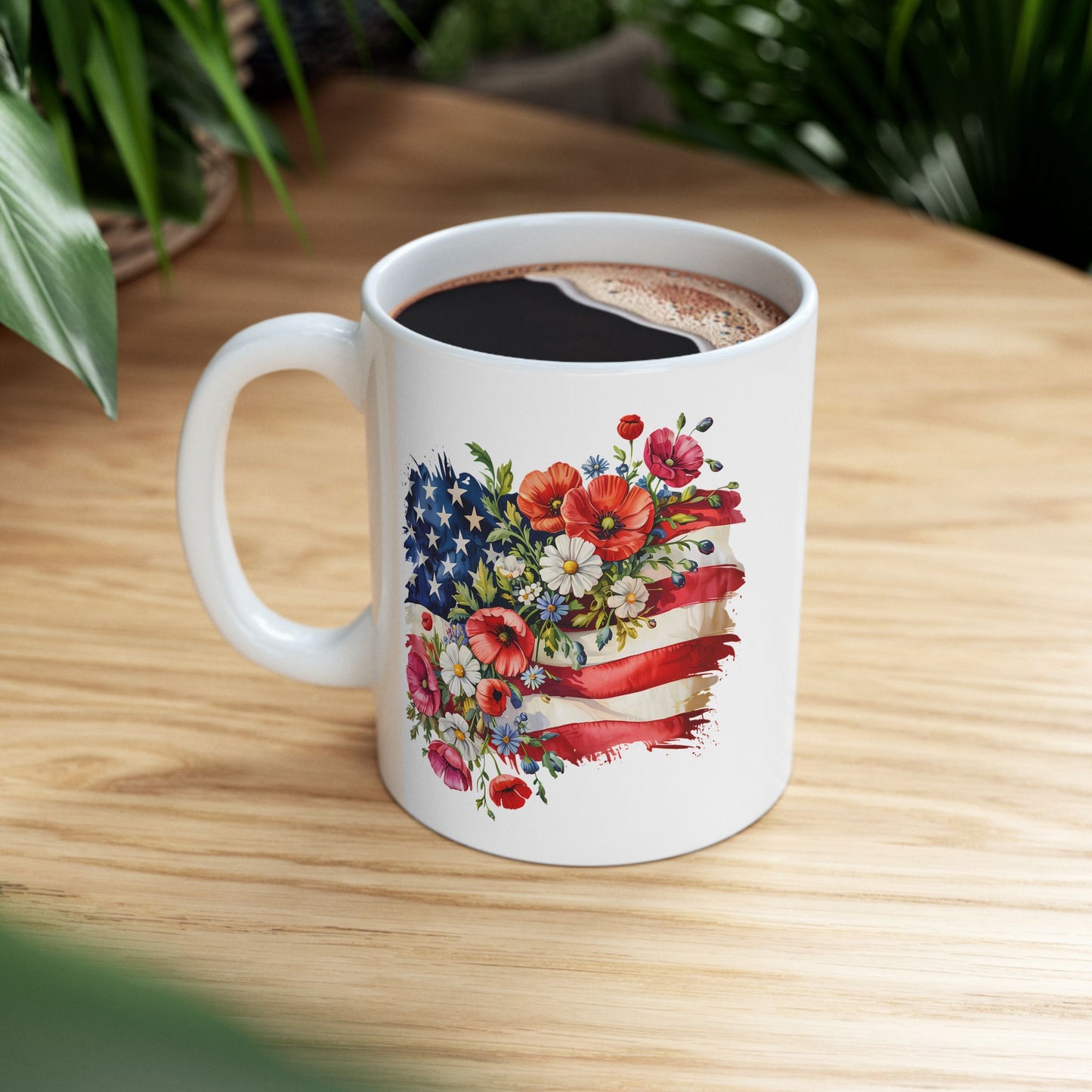 4th of July Mug - Floral American Flag