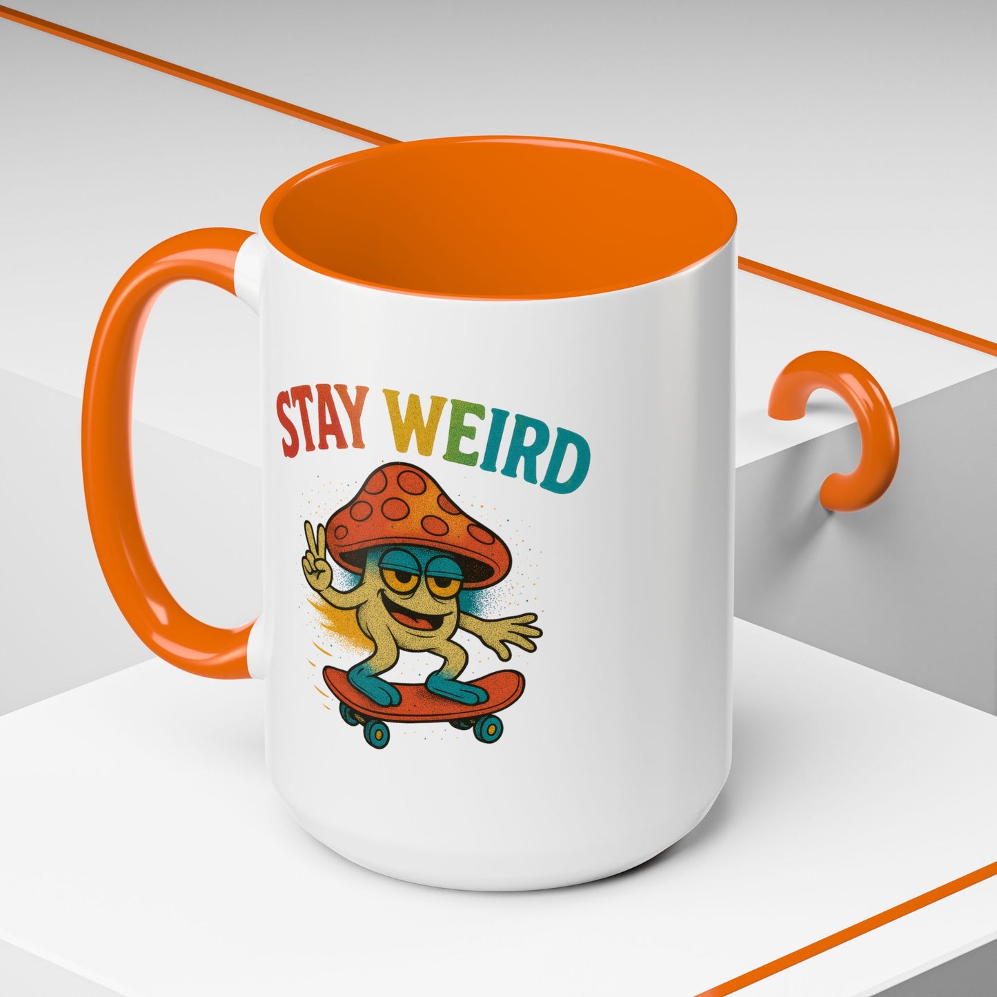 Humor Mug - Stay Weird Mushroom Skateboard