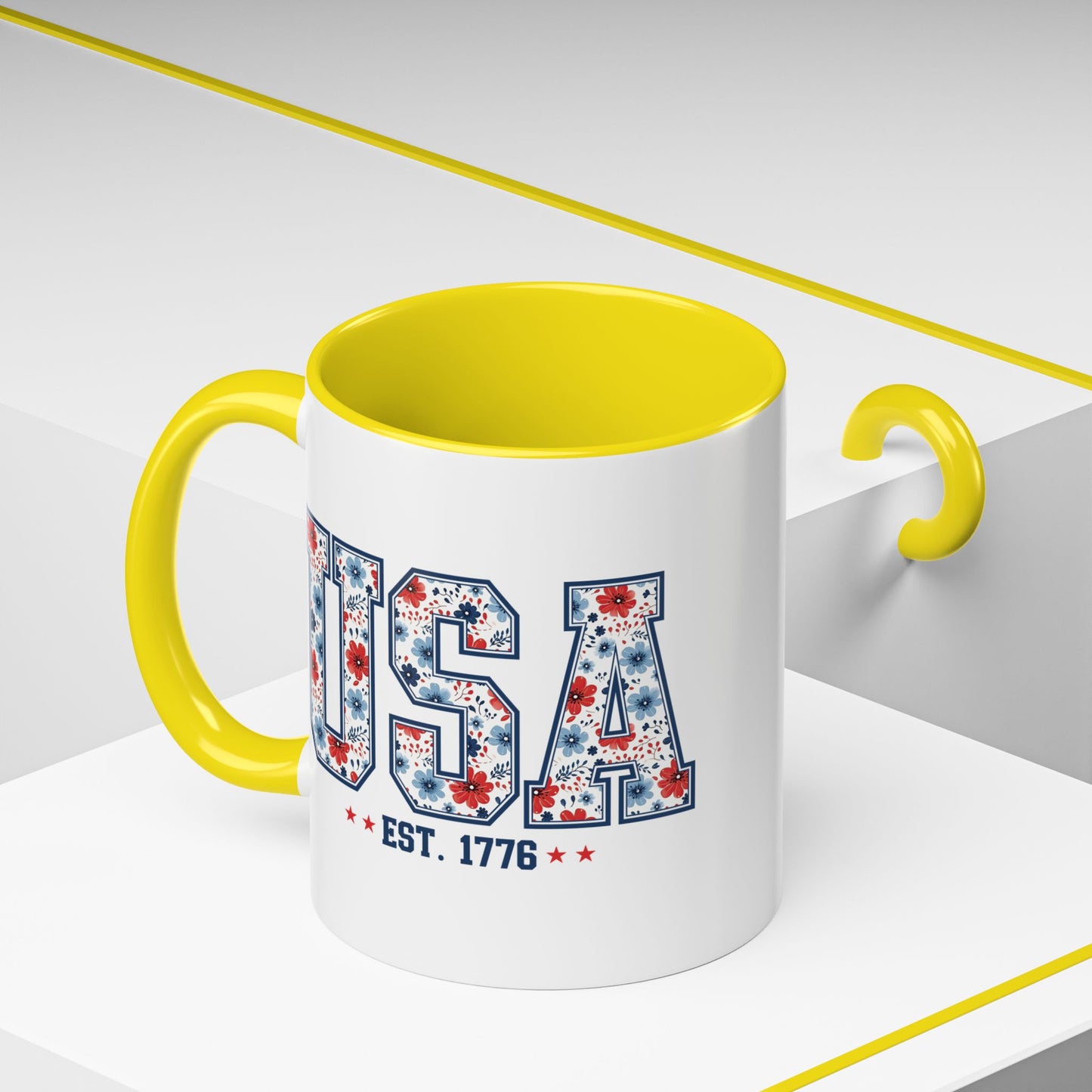 4th of July Mug - USA EST 1776 Floral
