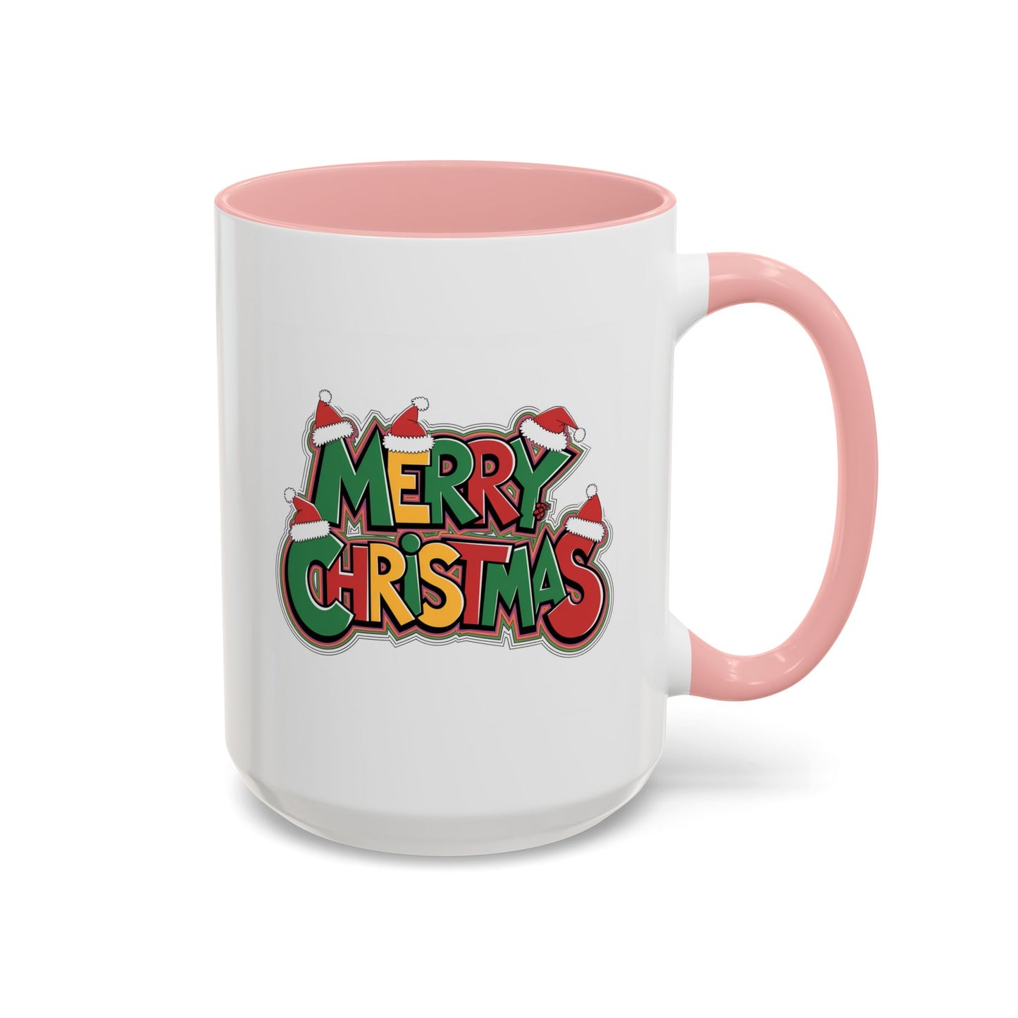 Christmas Mug - Merry Christmas Green Yellow & Red Text Hats