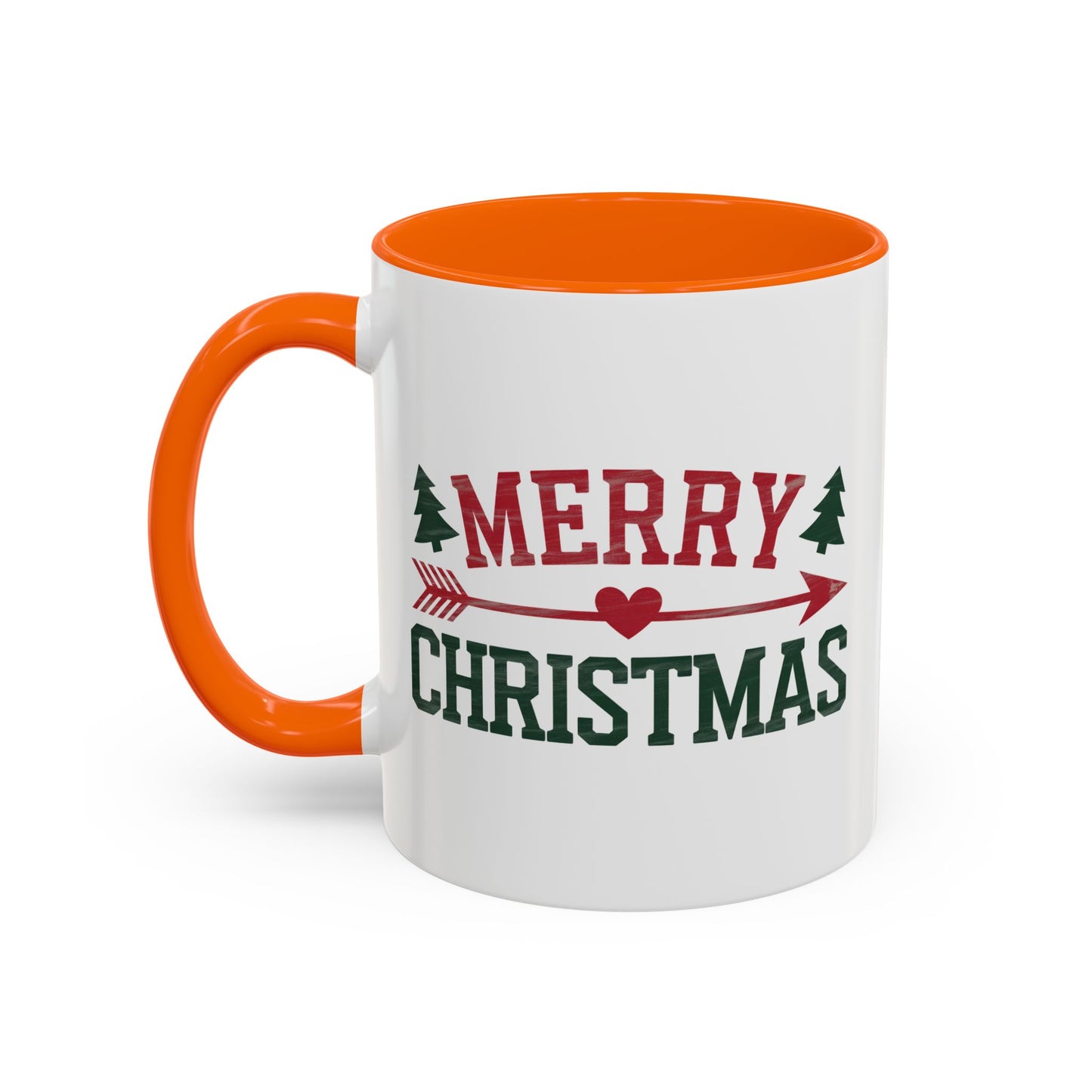 Christmas Mug - Merry Christmas Red & Green Text Heart Arrow Trees