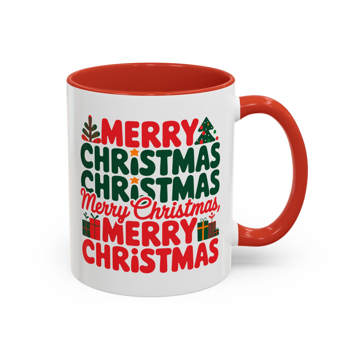 Christmas - Merry Christmas Red & Green Text Trees Presents Candles