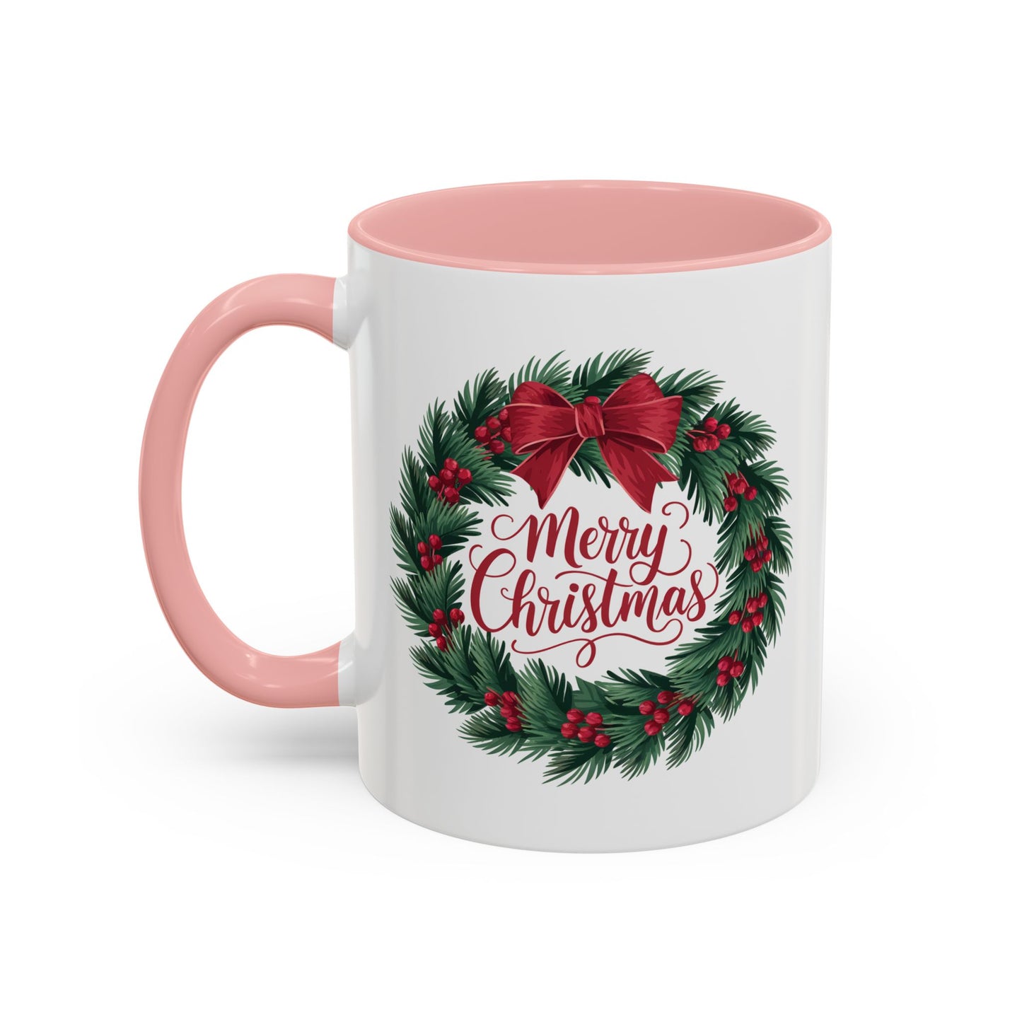 Christmas Mug - Merry Christmas Red Text Bow Wreath