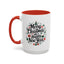 Christmas Mug - Merry Christmas and a Happy New Year Black Text Tree Ornaments Presents