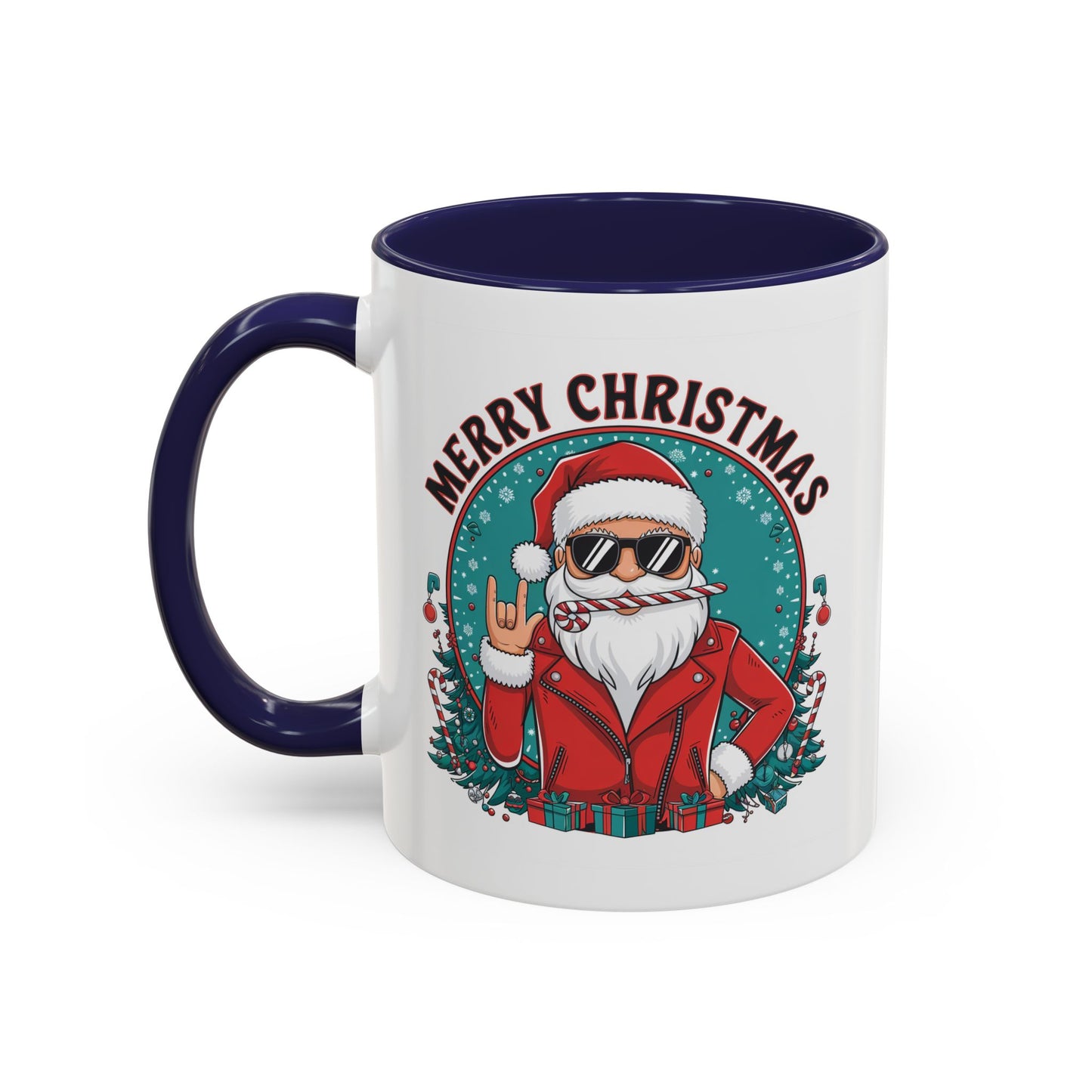 Christmas Mug - Merry Christmas Black & Red Text Cool Santa