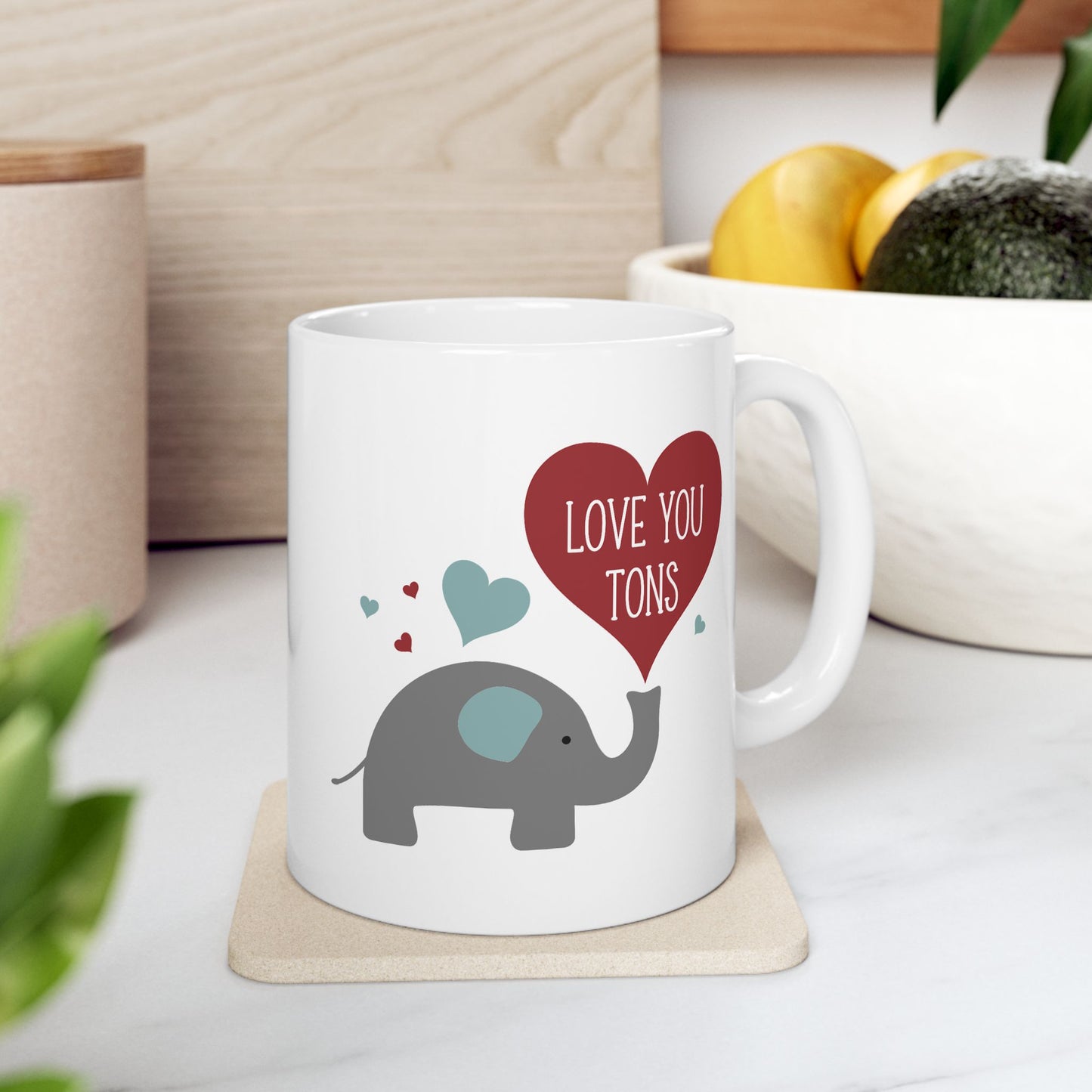 Anniversary Mug - Love You Tons Heart Elephant