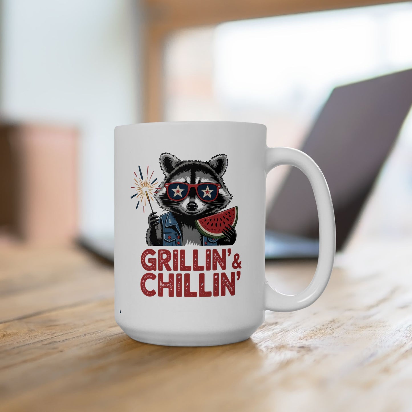 4th of July Mug - Grillin' & Chillin' Racoon