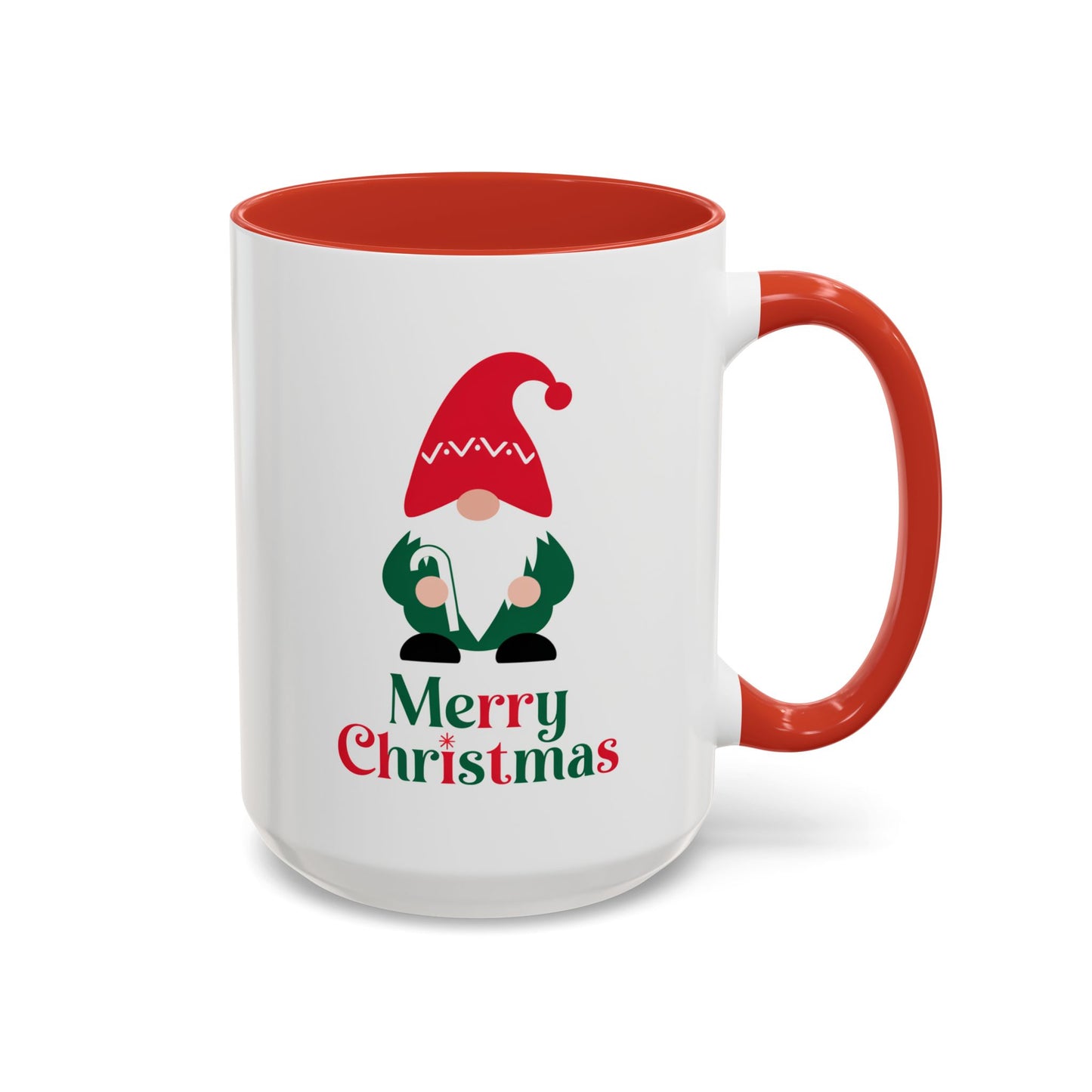 Christmas Mug - Merry Christmas Green & Red Text Gnome Candy Cane