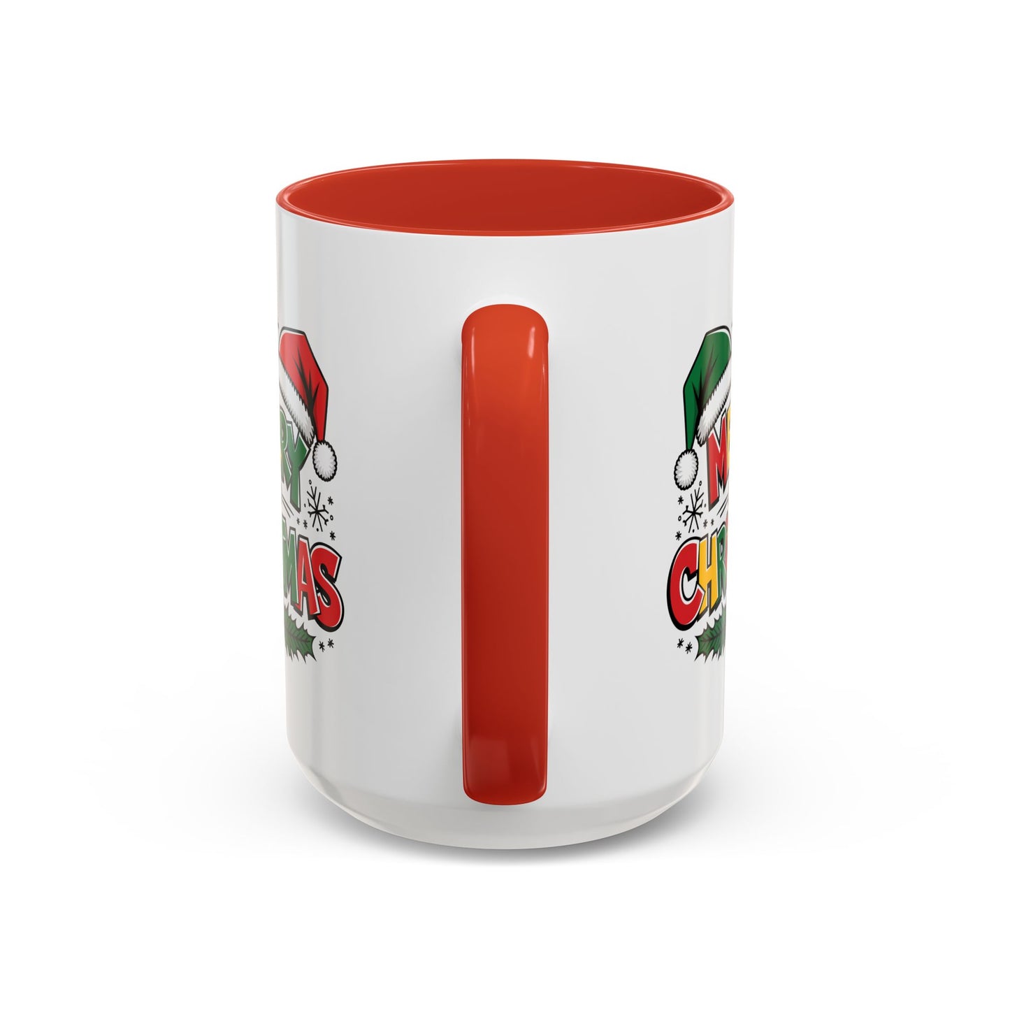 Christmas Mug - Merry Christmas Red Yellow & Green Text Green & Red Hat