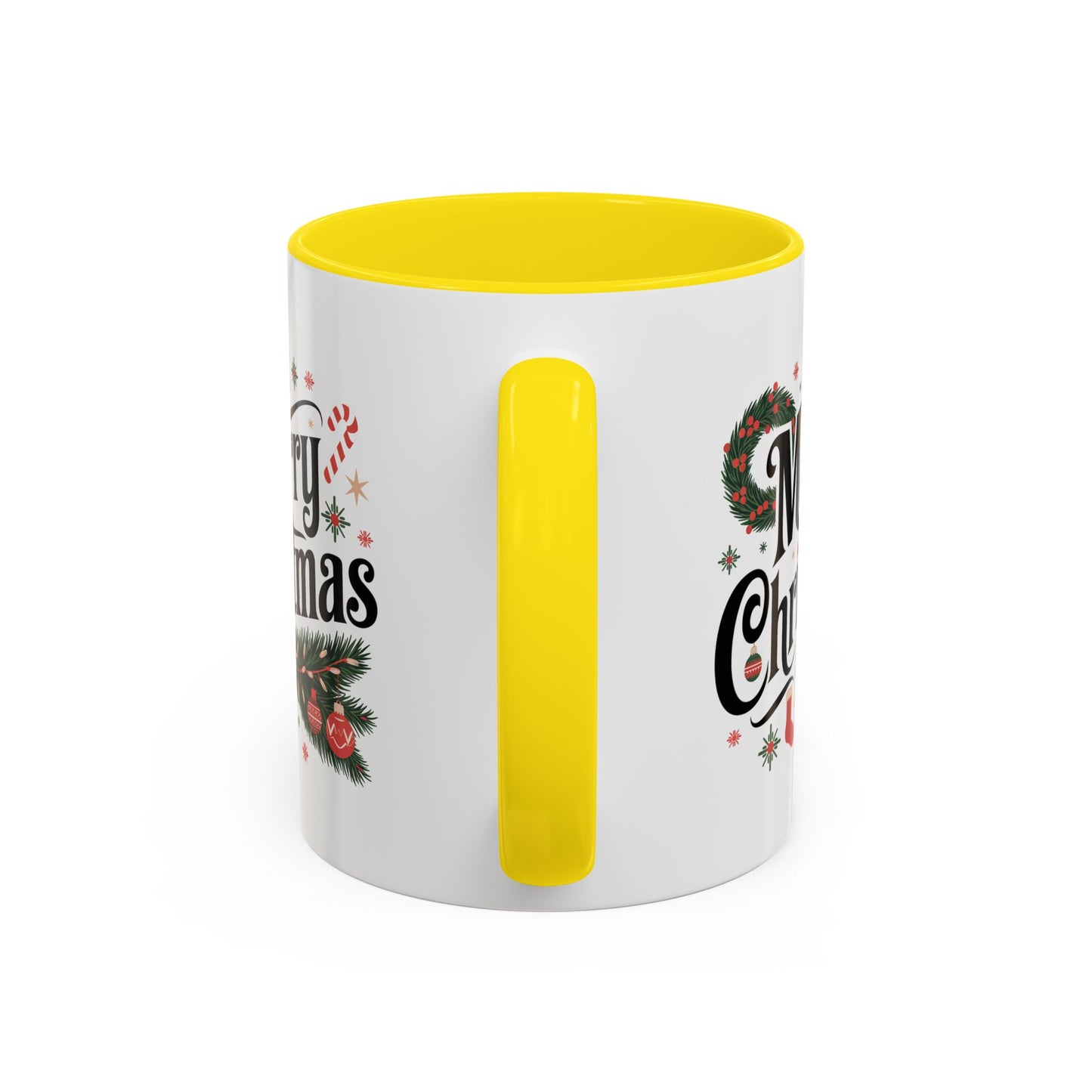 Christmas Mug - Merry Christmas Black Text Star Stocking Ornament Candy Cane