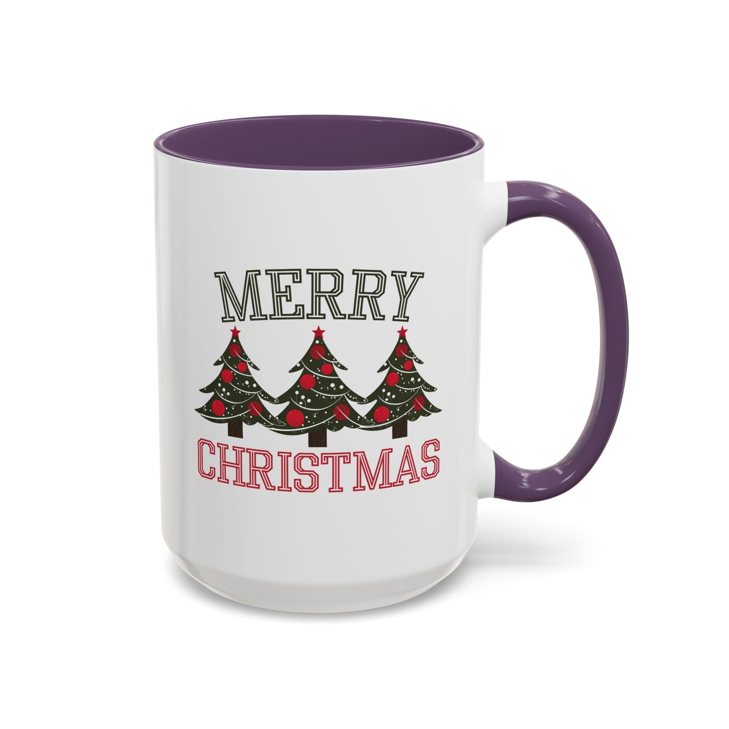 Christmas Mug - Merry Christmas Green & Red Text Decorative Trees