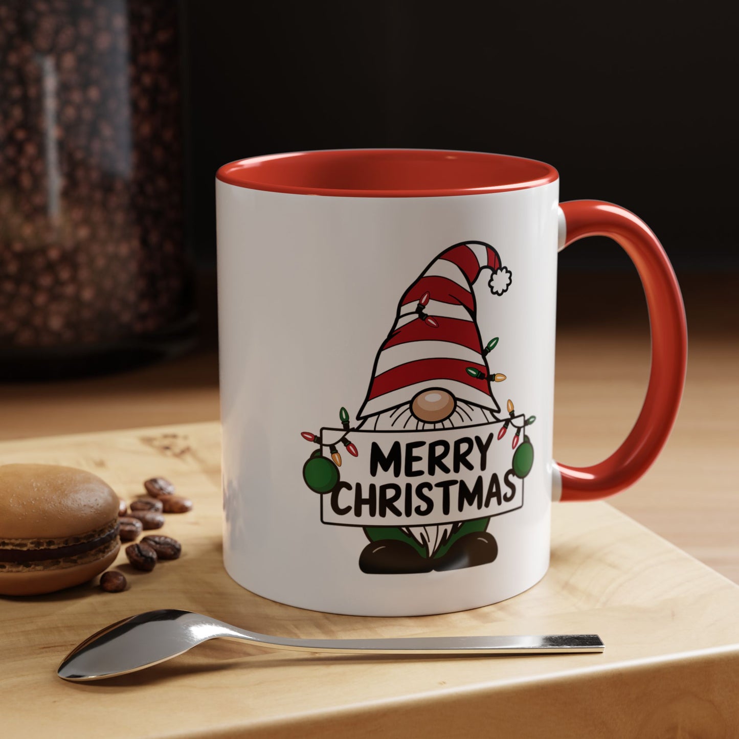 Christmas Mug - Merry Christmas Black Text Gnome Lights