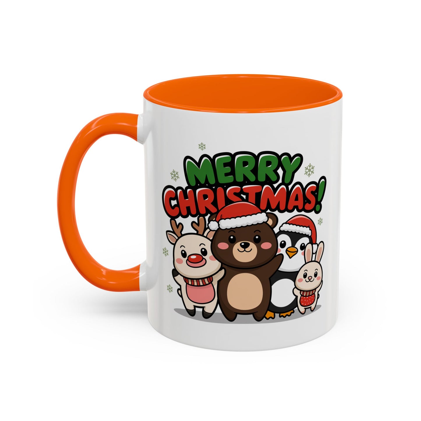 Christmas Mug - Merry Christmas Green & Red Text Cute Animals