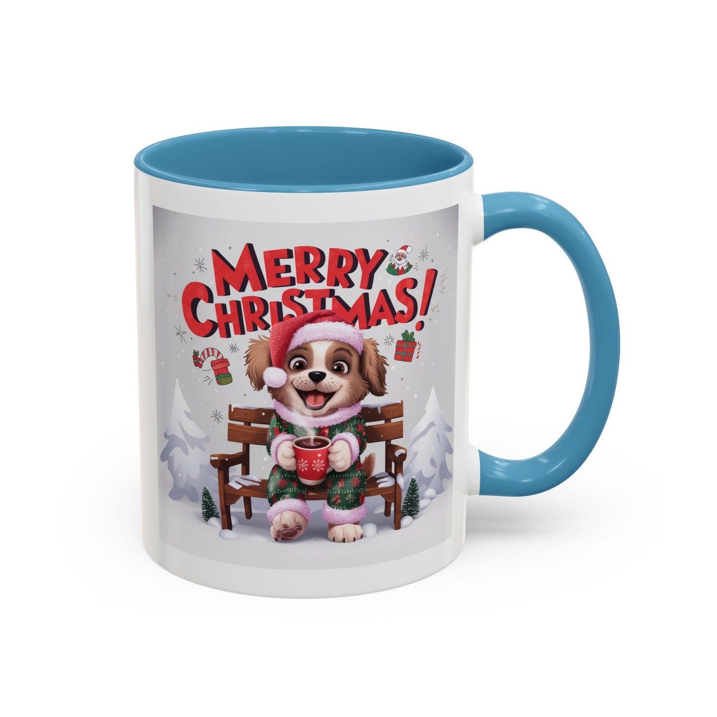 Christmas Mug - Merry Christmas Red Text Puppy Green & Red Top