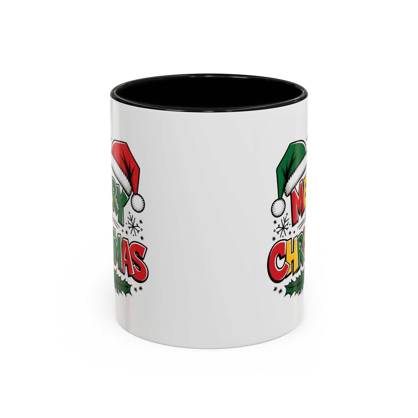 Christmas Mug - Merry Christmas Red Yellow & Green Text Green & Red Hat