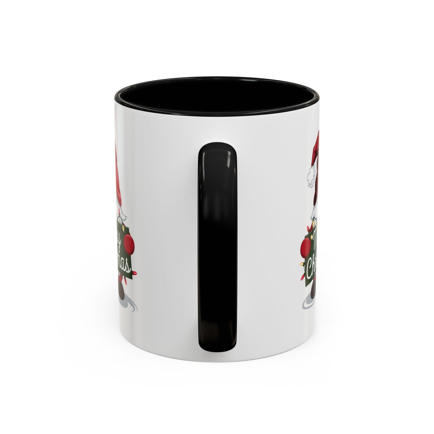 Christmas Mug - Merry Christmas White & Green Text Gnome Lights