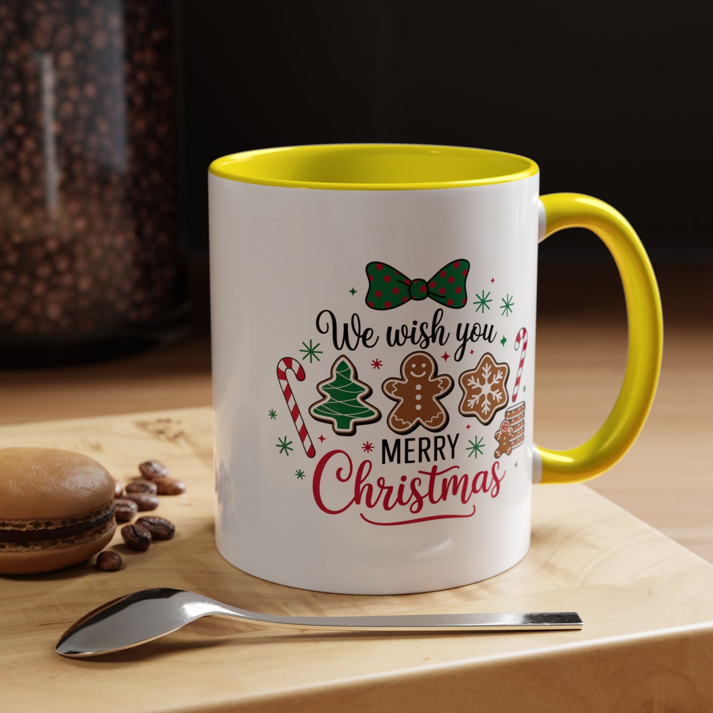 Christmas Mug - We Wish You a Merry Christmas Black & Red Text Cookies & Candy