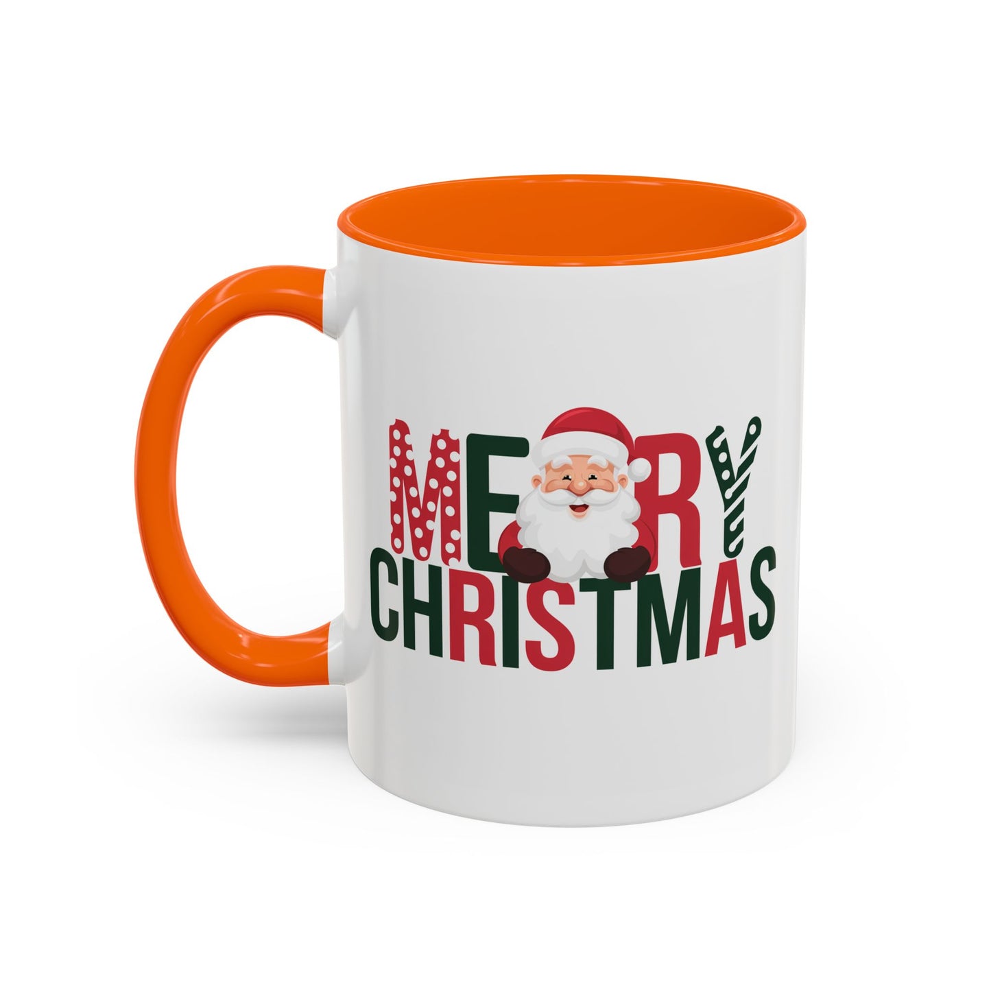 Christmas Mug - Merry Christmas Green & Red Text Santa